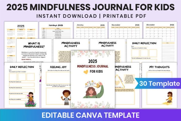 Download 2025 Mindfulness Journal for Kids Canva - Mindfulness journal for kids Collection